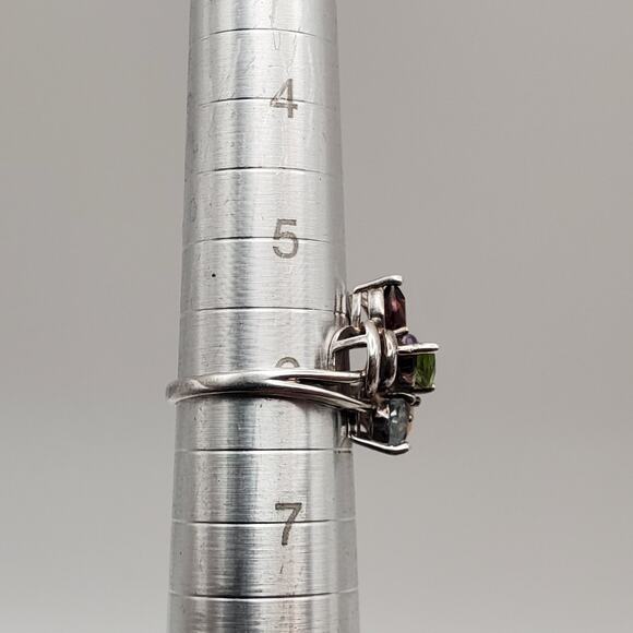 Sterling Silver Amethyst Garnet Topaz Citrine Peridot CZ Flower Ring Size 6 - Picture 11 of 12